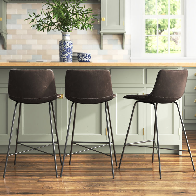 Bela 24'' Brown Faux Leather Counter Stools with Metal Legs