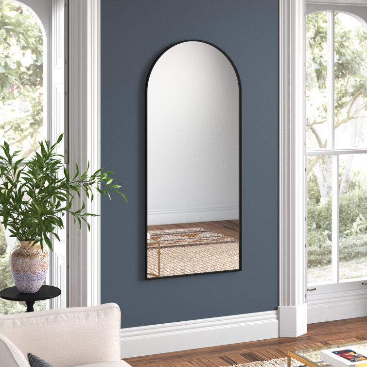 Black Arched Full Length Wood Mirror, 67" x 30"