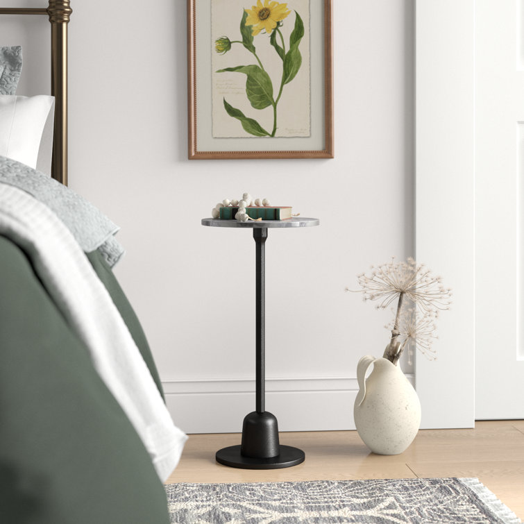 Black Marble Top Round Pedestal End Table