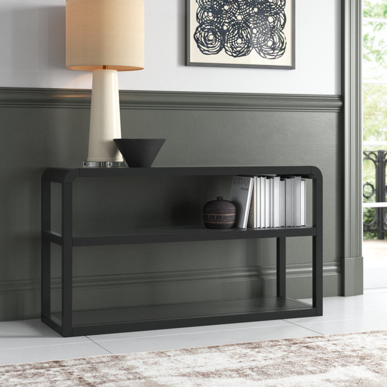 Modern Elegance Black Solid Wood 3-Tier Console Table with Storage