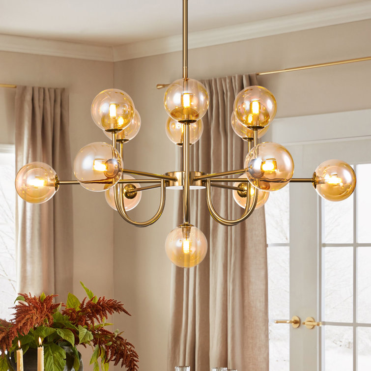 Brass 13-Light Sputnik Glass Bubble Chandelier