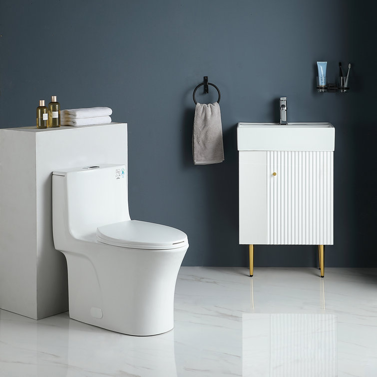 Glossy White Elongated Dual Flush One-Piece Toilet