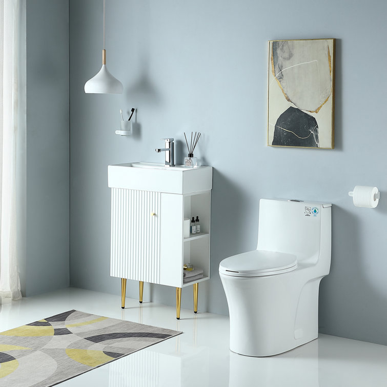 Glossy White Elongated Dual Flush One-Piece Toilet