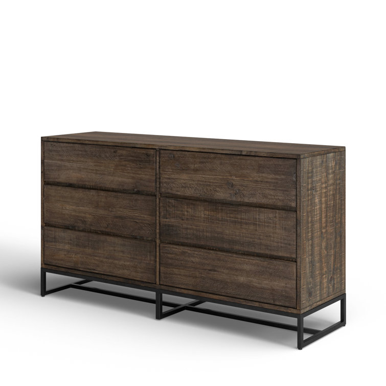 Elena 63'' Light Brown Solid Pine 6-Drawer Rustic Dresser