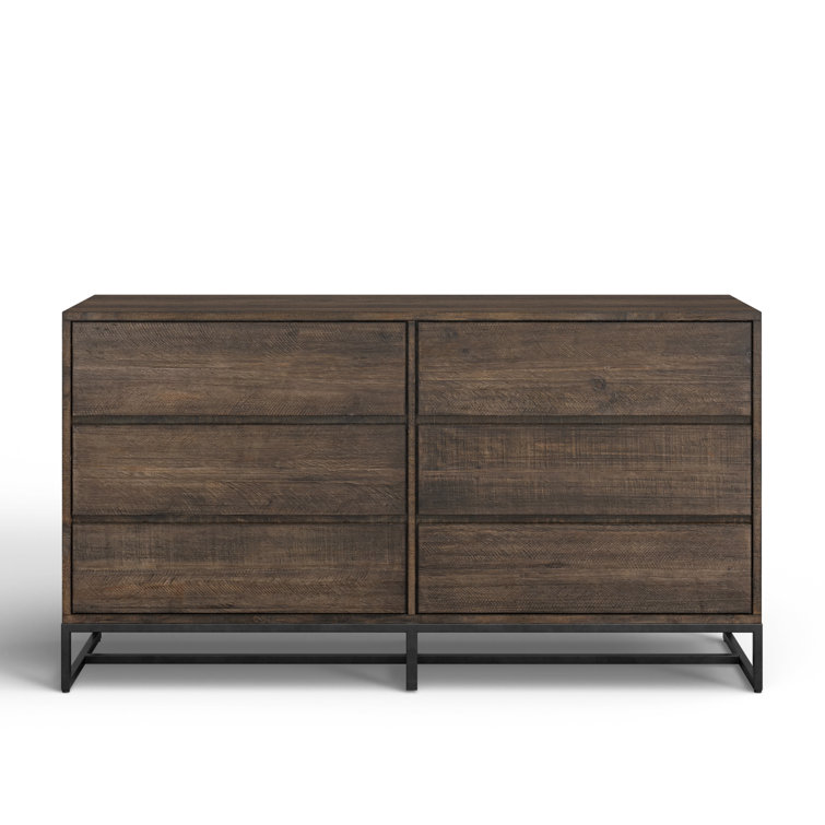 Elena 63'' Light Brown Solid Pine 6-Drawer Rustic Dresser