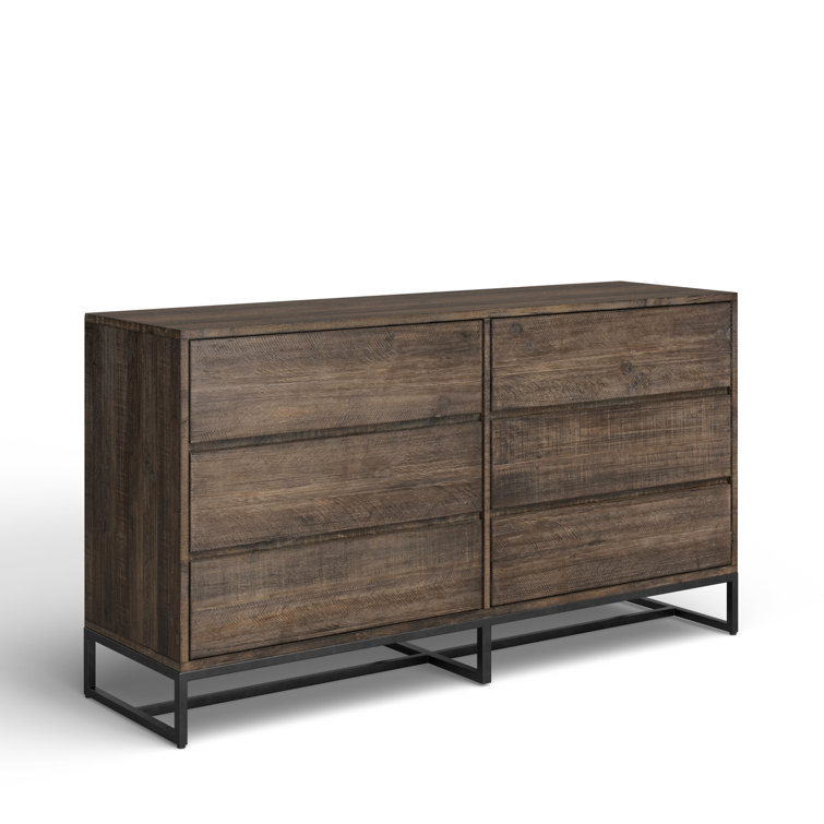 Elena 63'' Light Brown Solid Pine 6-Drawer Rustic Dresser