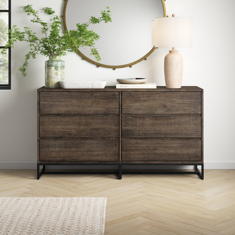 Elena 63'' Light Brown Solid Pine 6-Drawer Rustic Dresser