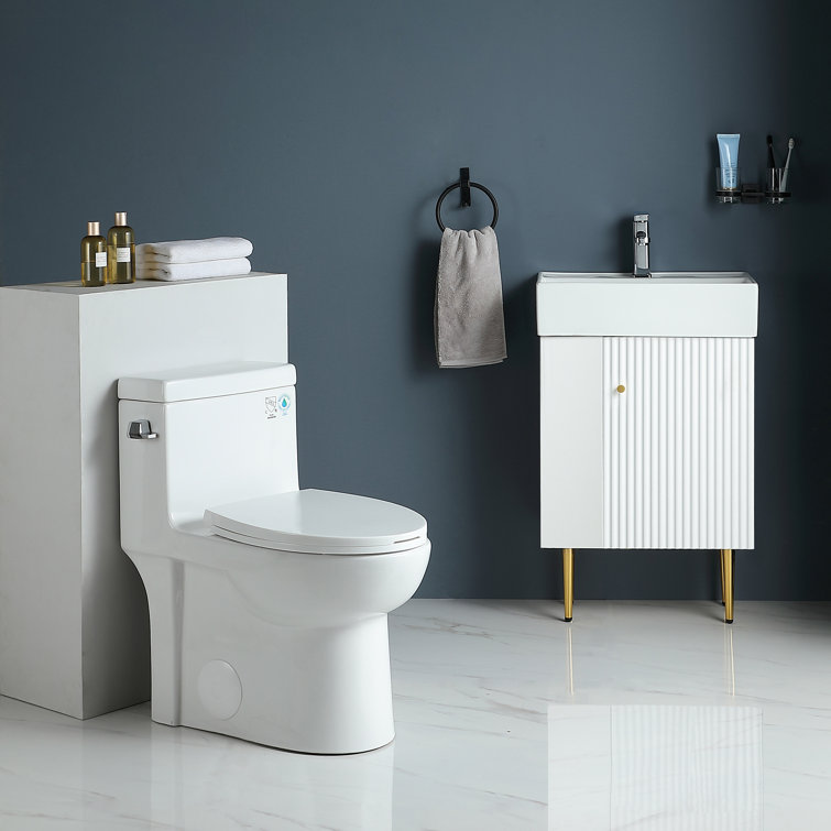 Glossy White Elongated One-Piece Dual Flush Toilet