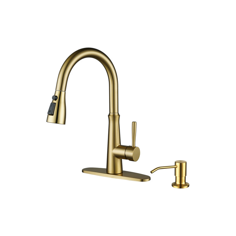 Gold Stainless Steel High-Arc Kitchen Faucet with Pull-out Spray
