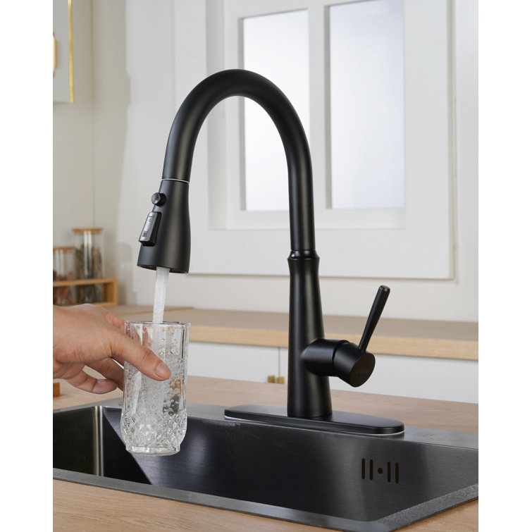 Matte Black Stainless Steel High-Arc Kitchen Faucet with Pull-out Spray