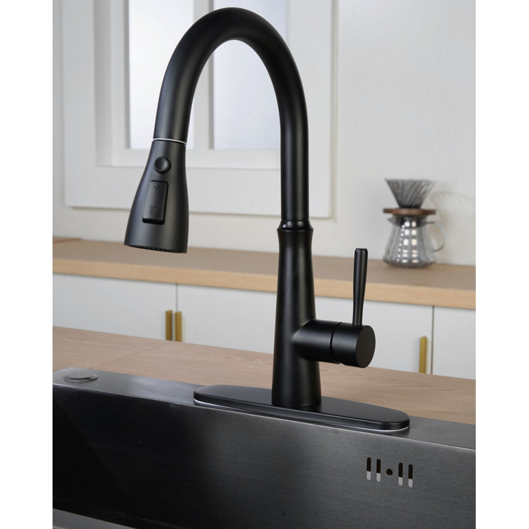 Matte Black Stainless Steel High-Arc Kitchen Faucet with Pull-out Spray