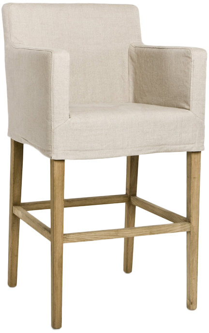 Avignon Natural Linen & Oak Distressed Bar Stool - 23"x43"