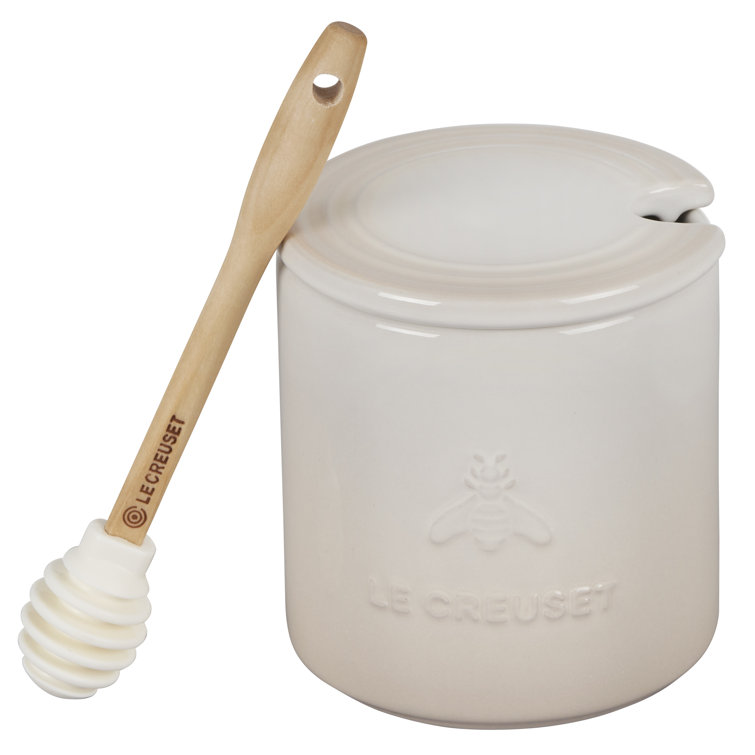 Meringue Ceramic Honey Pot with Light Wood Dipper