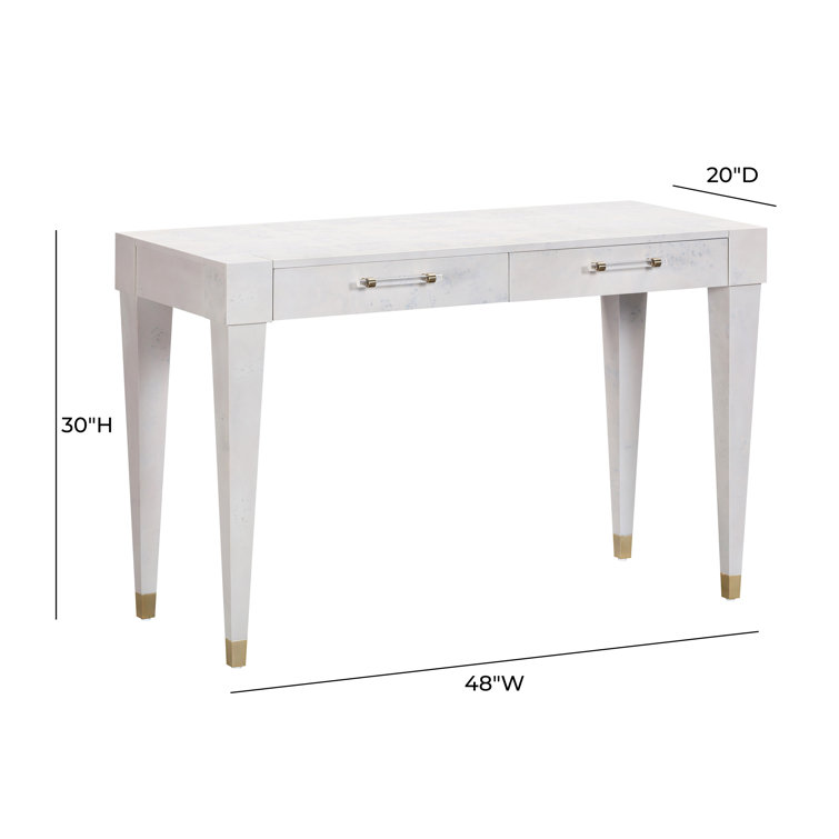 White Acacia Wood Writing Desk with Brass Accents
