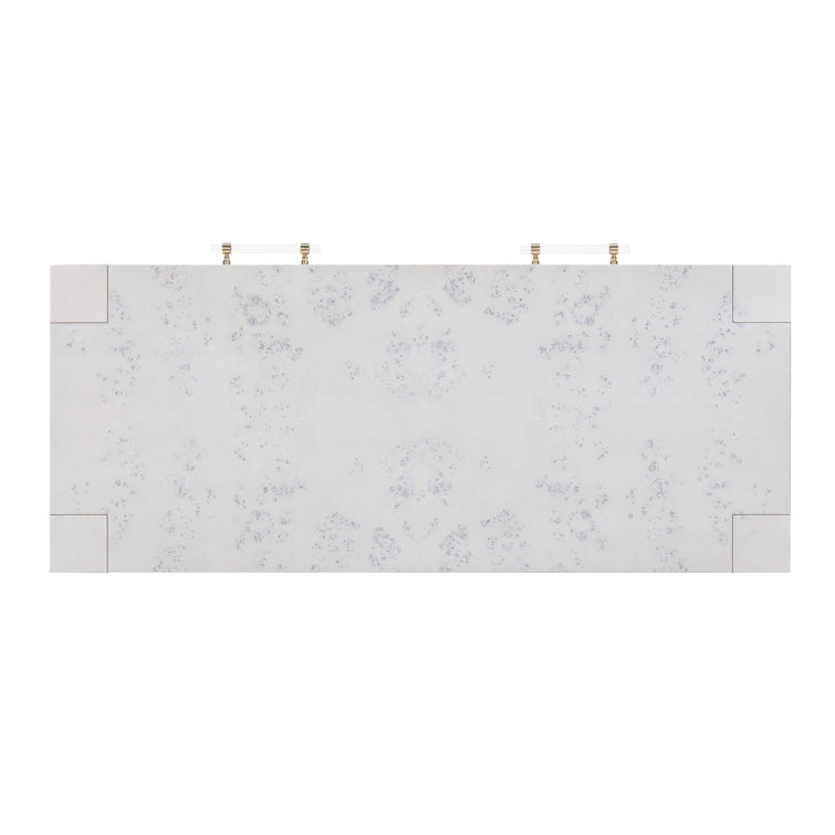 White Acacia Wood Writing Desk with Brass Accents