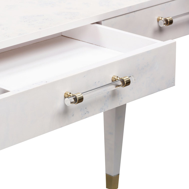 White Acacia Wood Writing Desk with Brass Accents