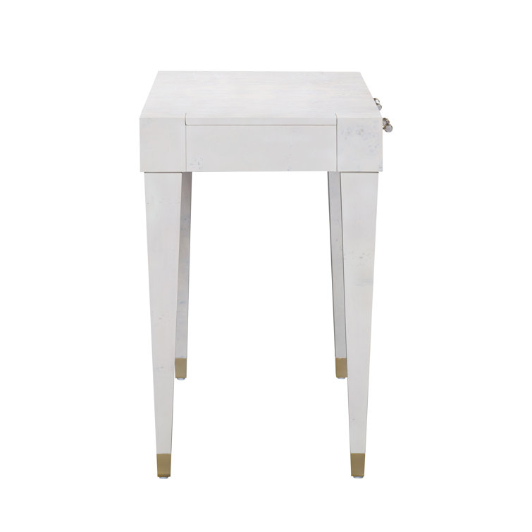 White Acacia Wood Writing Desk with Brass Accents