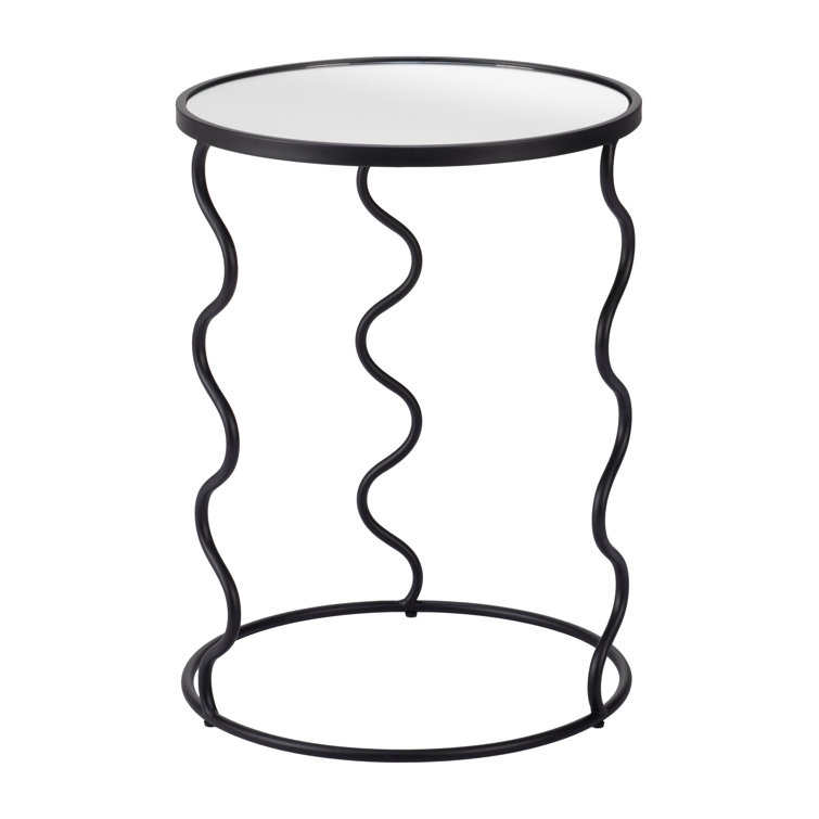 Bastia Black Round Glass and Metal Accent Table