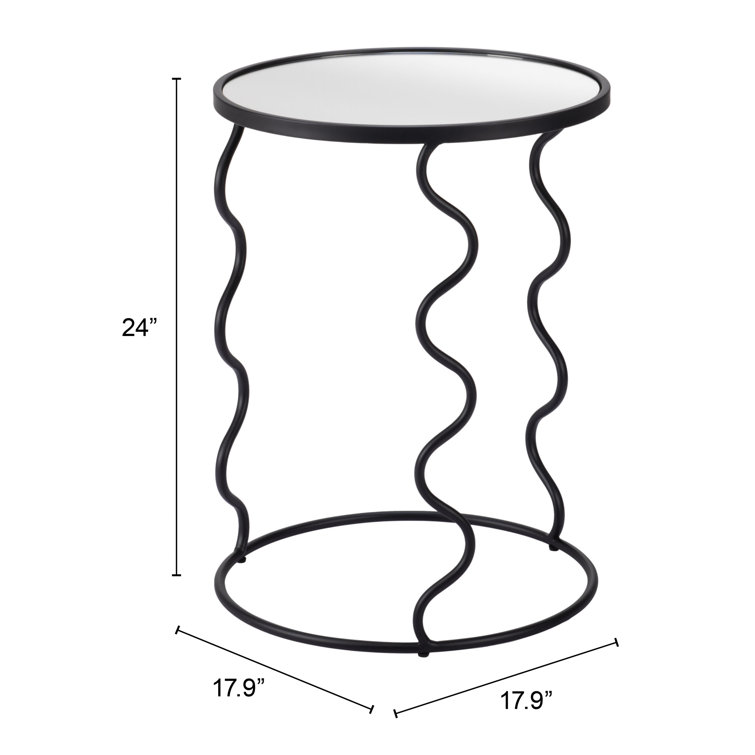 Bastia Black Round Glass and Metal Accent Table