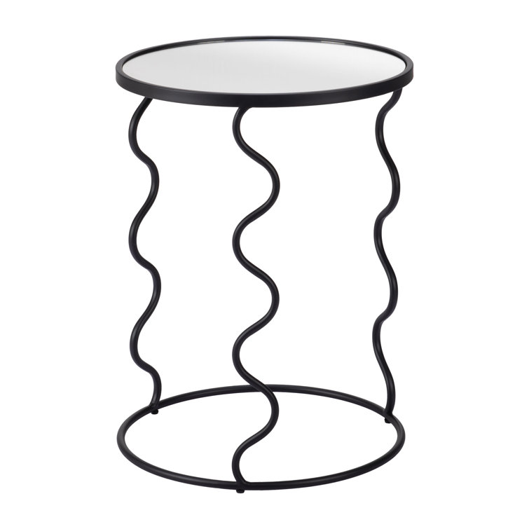 Bastia Black Round Glass and Metal Accent Table