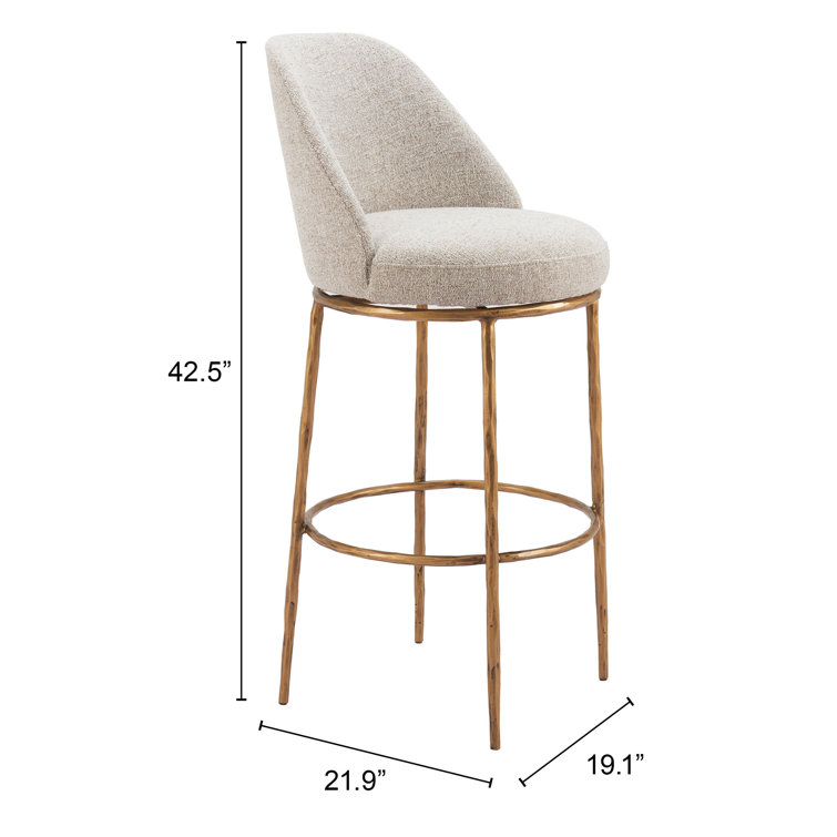 Beige and Gold Swivel Bar Stool with Metal Frame