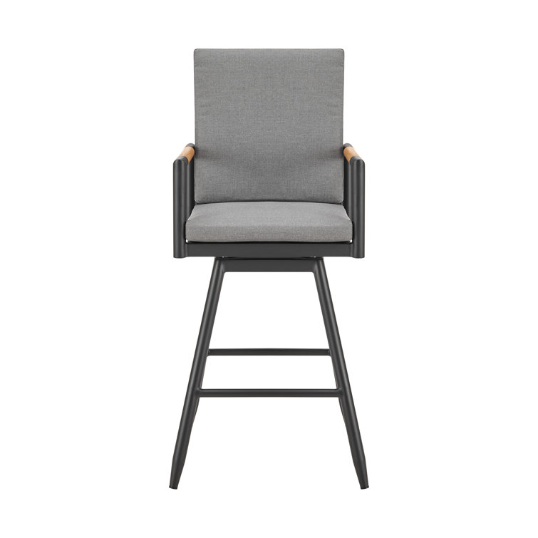 Gray Aluminum Swivel Outdoor Bar Stool with Cushions