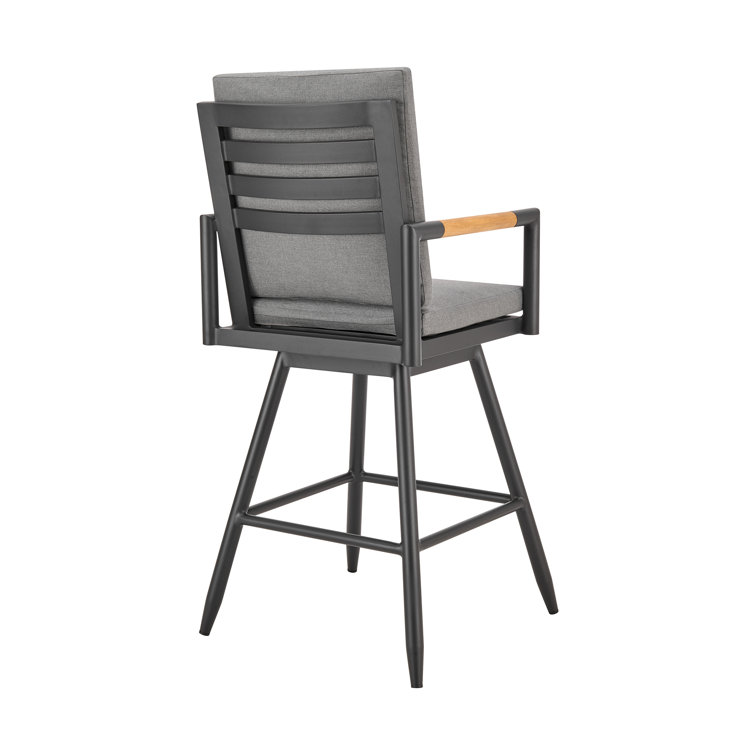 Gray Aluminum Swivel Outdoor Bar Stool with Cushions