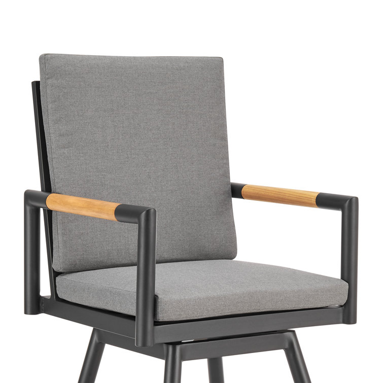 Gray Aluminum Swivel Outdoor Bar Stool with Cushions