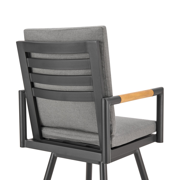 Gray Aluminum Swivel Outdoor Bar Stool with Cushions