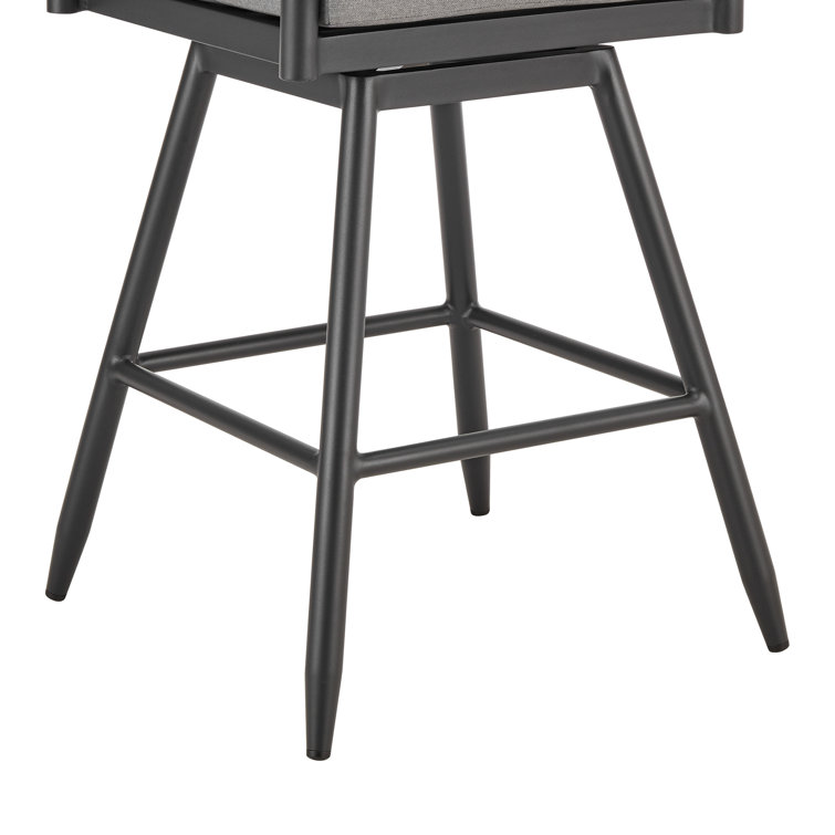Gray Aluminum Swivel Outdoor Bar Stool with Cushions