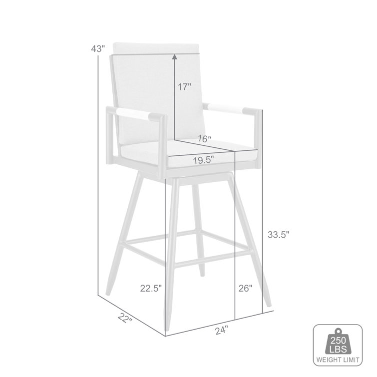 Gray Aluminum Swivel Outdoor Bar Stool with Cushions