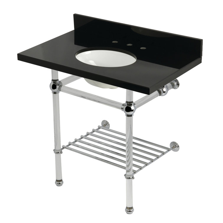 Templeton 36-Inch Black Granite Console Sink with Polished Chrome Legs