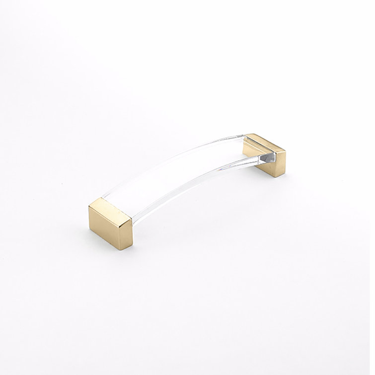 Modern Clear Acrylic and Brass Cabinet Pull with Mounting Hardware