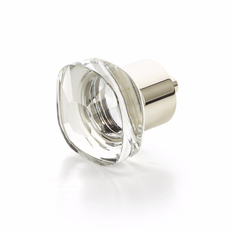 Polished Nickel Square Glass Cabinet Knob with Mounting Hardware
