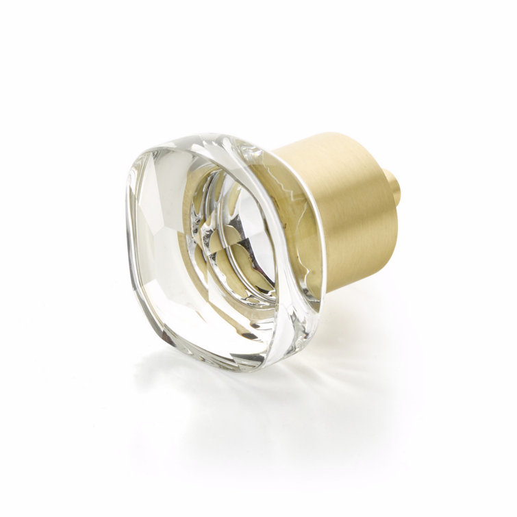 Square Clear Glass and Brushed Brass Cabinet Knob