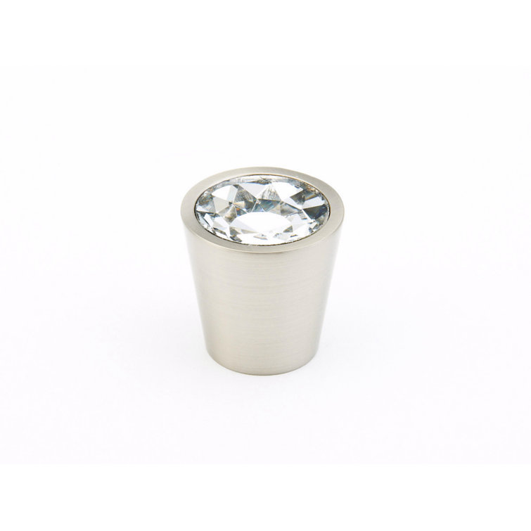 Satin Nickel Conical Knob with Crystal Accent