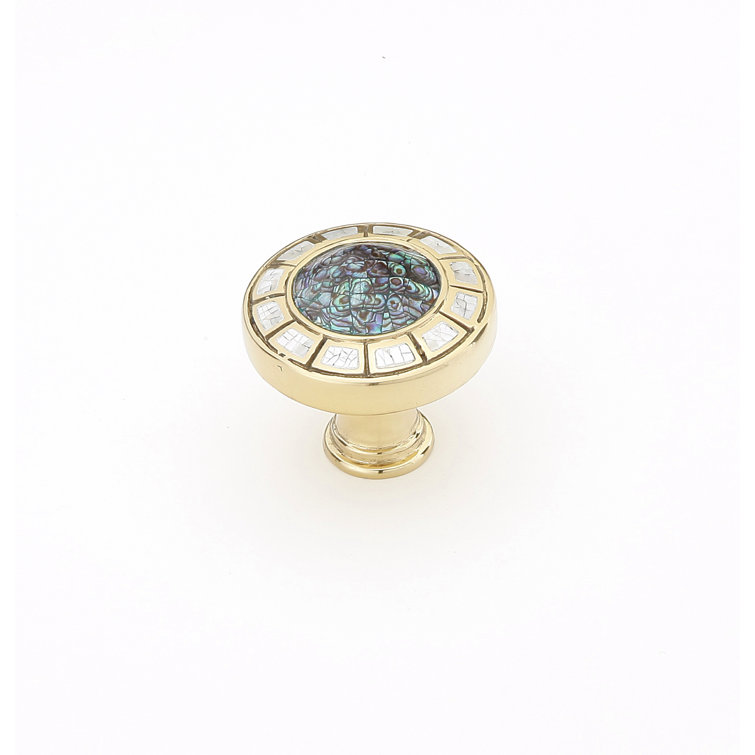 Polished Brass Round Cabinet Knob with Mother of Pearl Inlay
