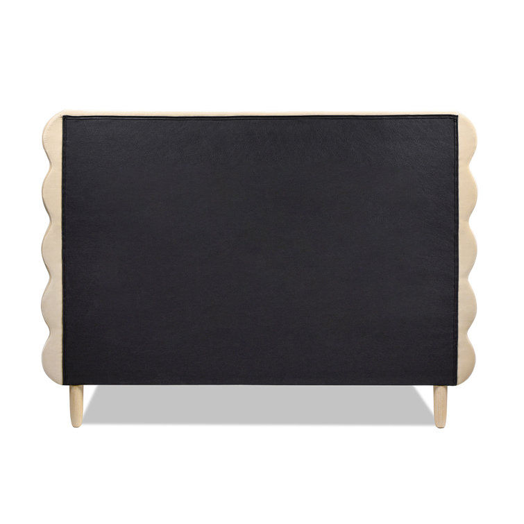 Queen Fawn Brown Velvet Upholstered Platform Bed with Wavy Headboard