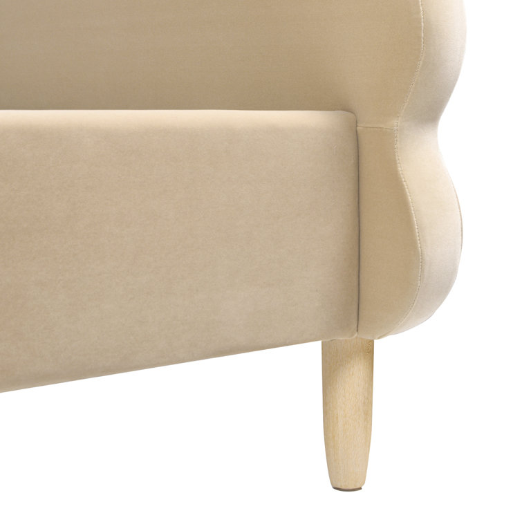 Queen Fawn Brown Velvet Upholstered Platform Bed with Wavy Headboard