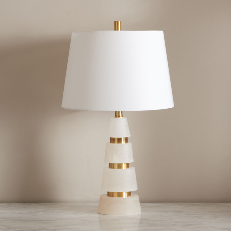 White and Gold Alabaster 25-inch Table Lamp