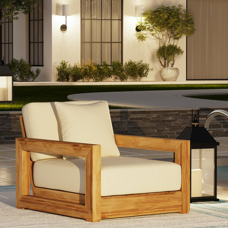 Natural Teak Outdoor Lounge Chair with Brown Cushions