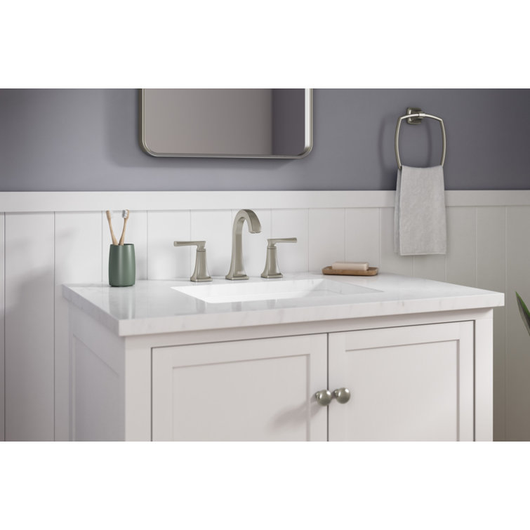 Brushed Nickel Modern Widespread Bathroom Faucet with Lever Handles