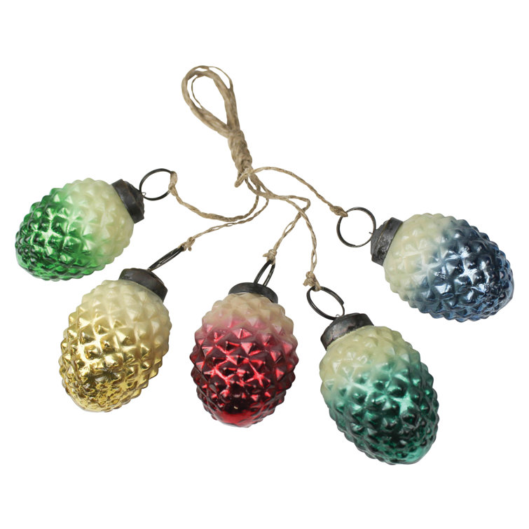 Multicolor Pressed Glass Pinecone Hanging Ornaments Set