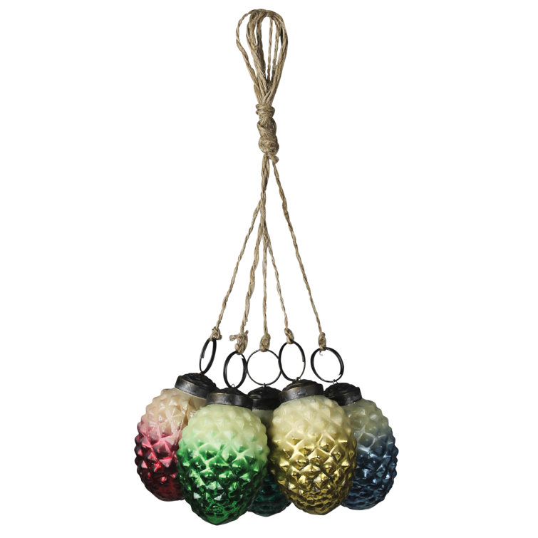 Multicolor Pressed Glass Pinecone Hanging Ornaments Set