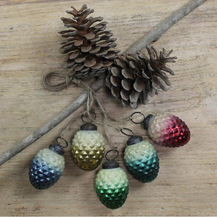Multicolor Pressed Glass Pinecone Hanging Ornaments Set