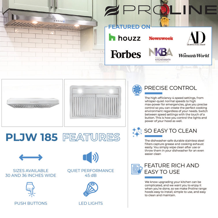 36-Inch Stainless Steel Under Cabinet Range Hood with LED Lights