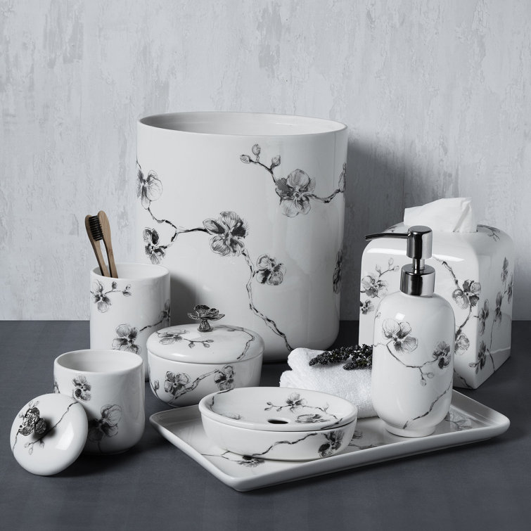 White and Black Orchid Ceramic Vanity Tray