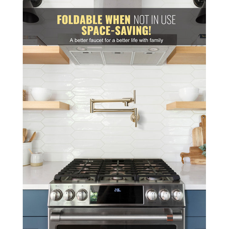 Polished Brass Double Handle Wall-Mount Pot Filler Faucet