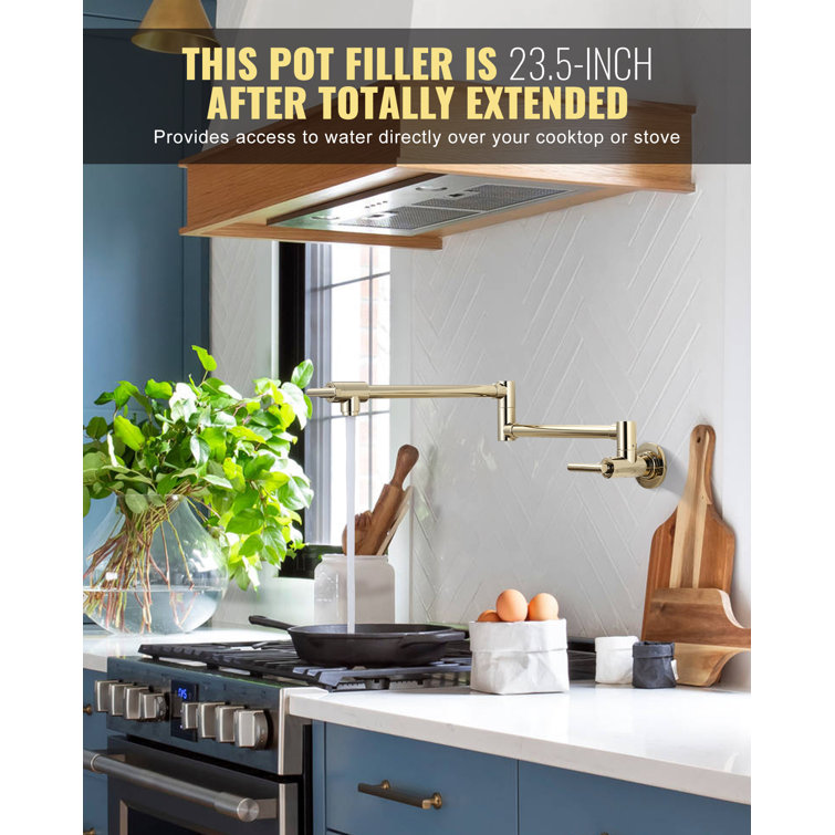 Polished Brass Double Handle Wall-Mount Pot Filler Faucet