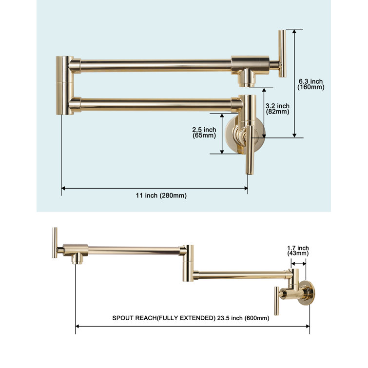 Polished Brass Double Handle Wall-Mount Pot Filler Faucet